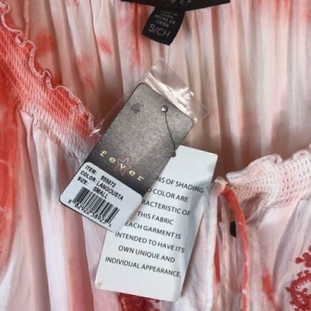 Fever Peasant Boho Shirt Coral Orange White Small NWT - Picture 7 of 10